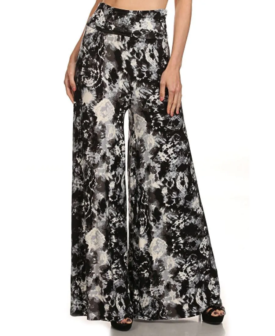 Foldover Palazzo Pants Black Gray White Tie Dye Lion S