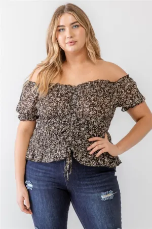 Frill Ruched Off-Shoulder Short Sleeve Blouse