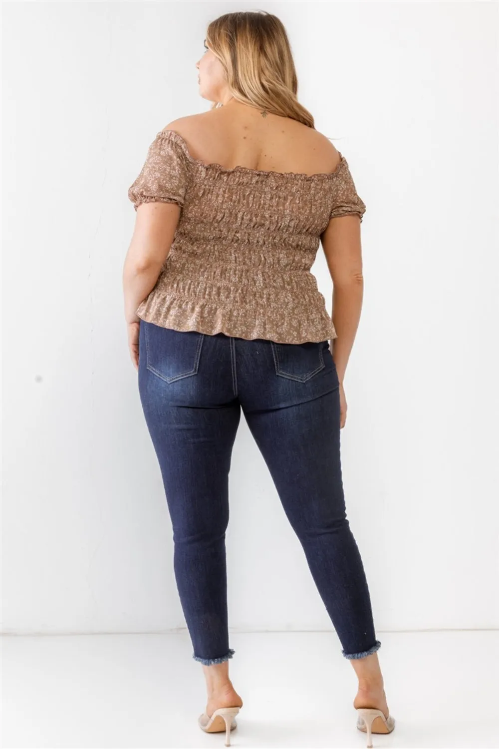 Frill Ruched Off-Shoulder Short Sleeve Blouse