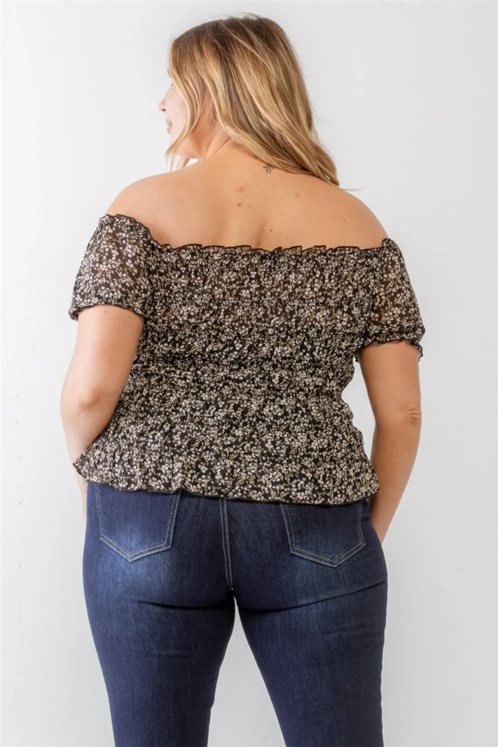 Frill Ruched Off-Shoulder Short Sleeve Blouse
