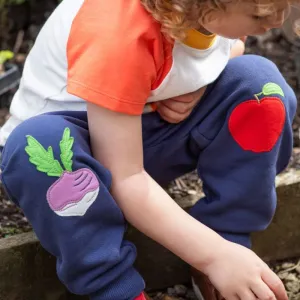 Frugi Character Crawlers Sweatpants - Navy Blue/Veg