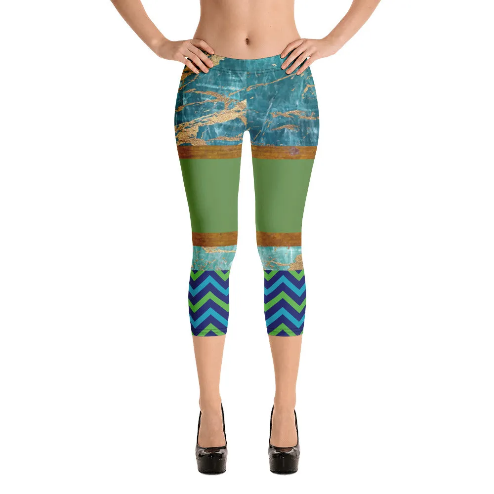 Galapagos Green Marble Capri Leggings