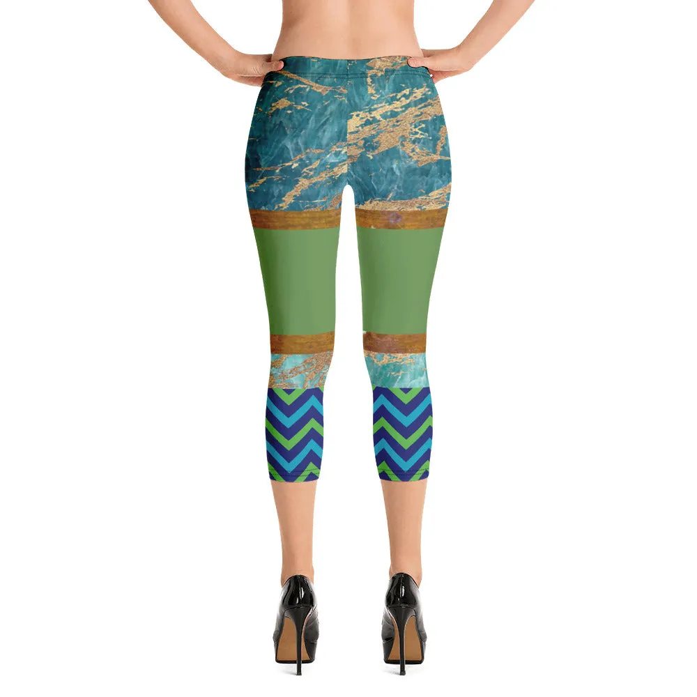 Galapagos Green Marble Capri Leggings
