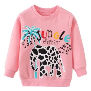 Girls Elephant Print Cotton Sweatshirts - Pink