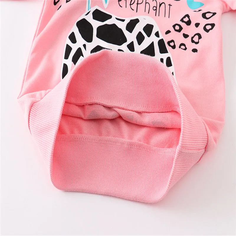 Girls Elephant Print Cotton Sweatshirts - Pink