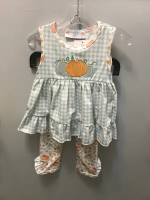 Girls Pant Set/w Short Sleeve Top/Pumpkin/Leaves Pant