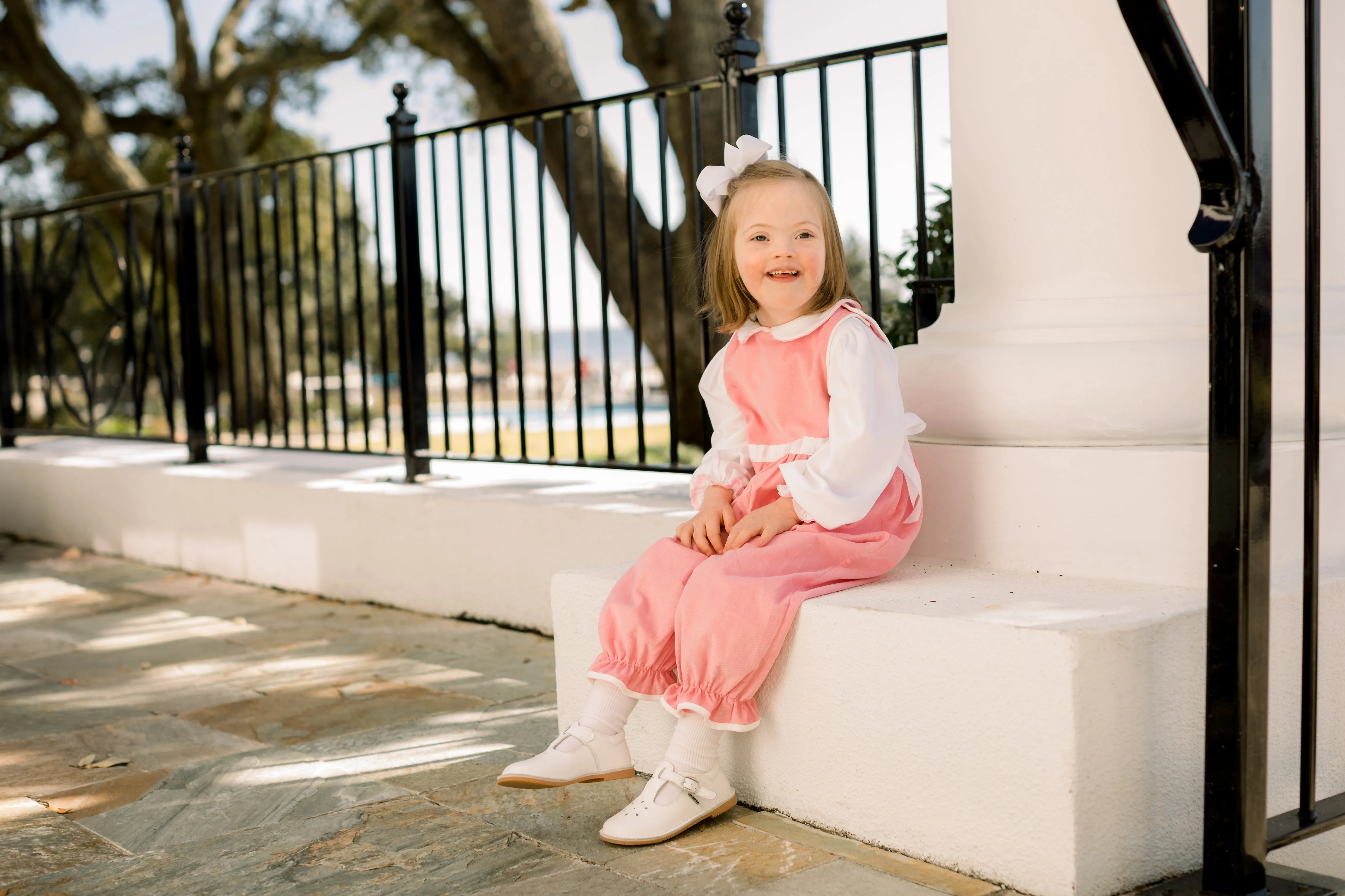Girls Romper | Pink Corduroy with White Ribbon