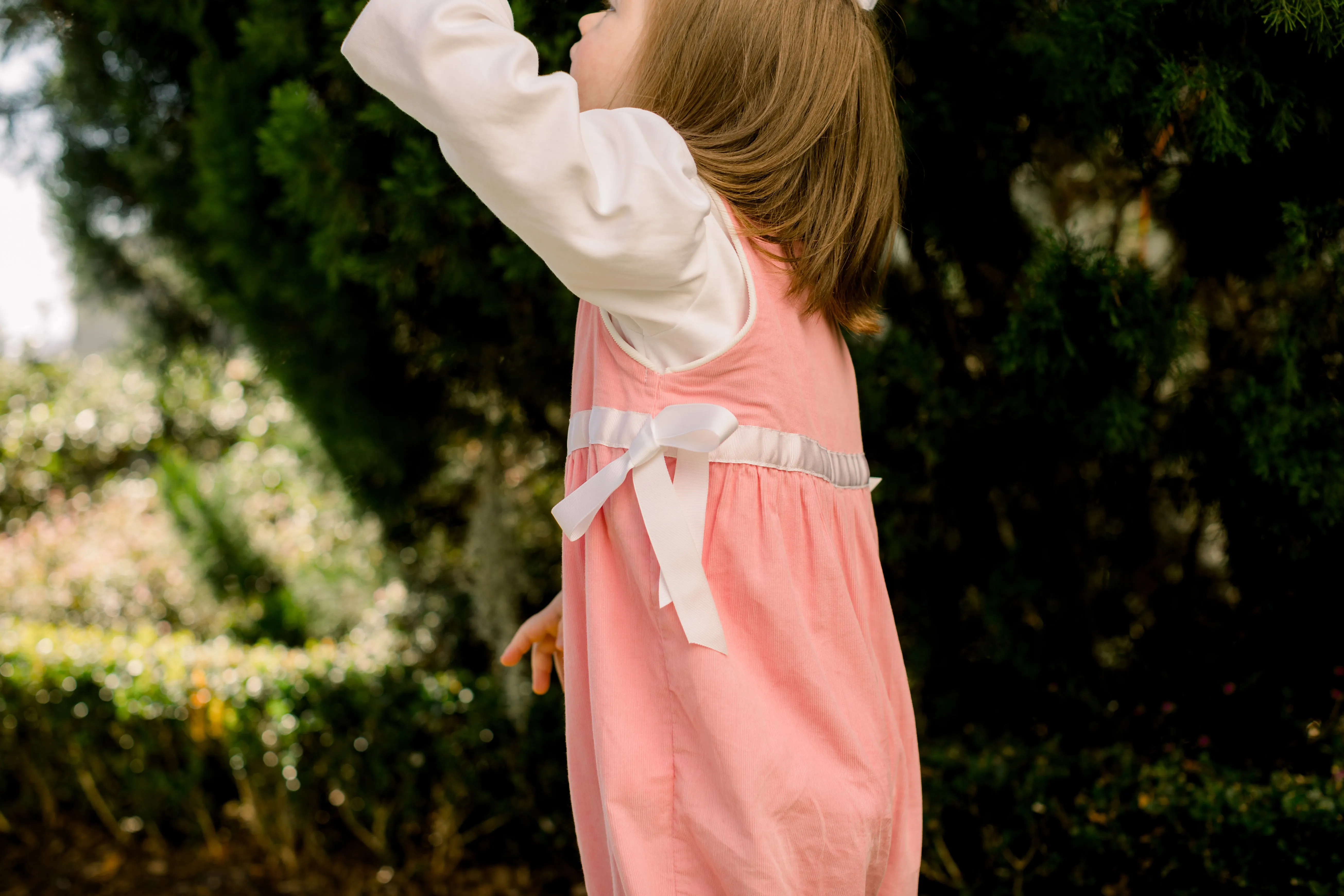 Girls Romper | Pink Corduroy with White Ribbon