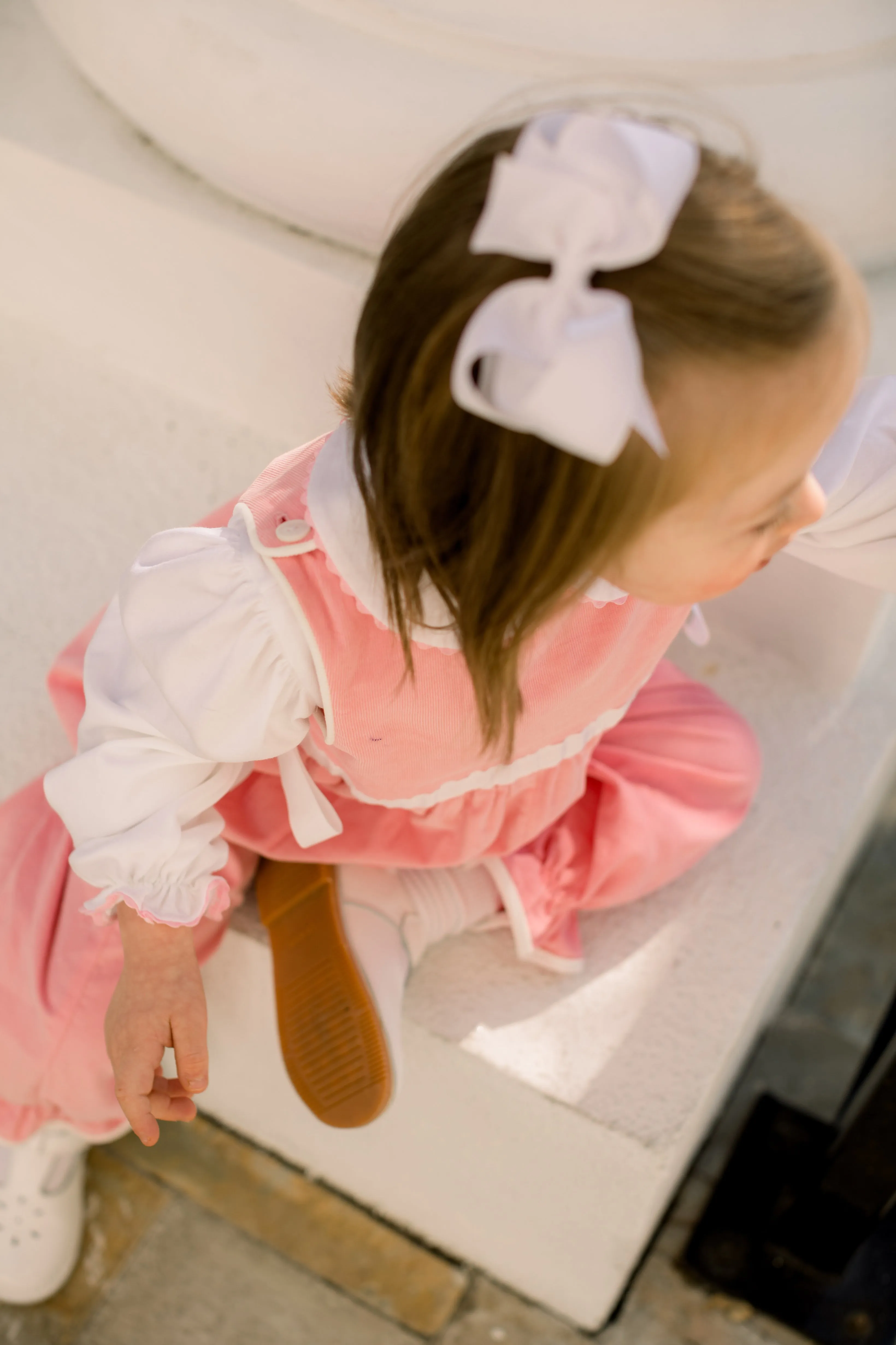 Girls Romper | Pink Corduroy with White Ribbon