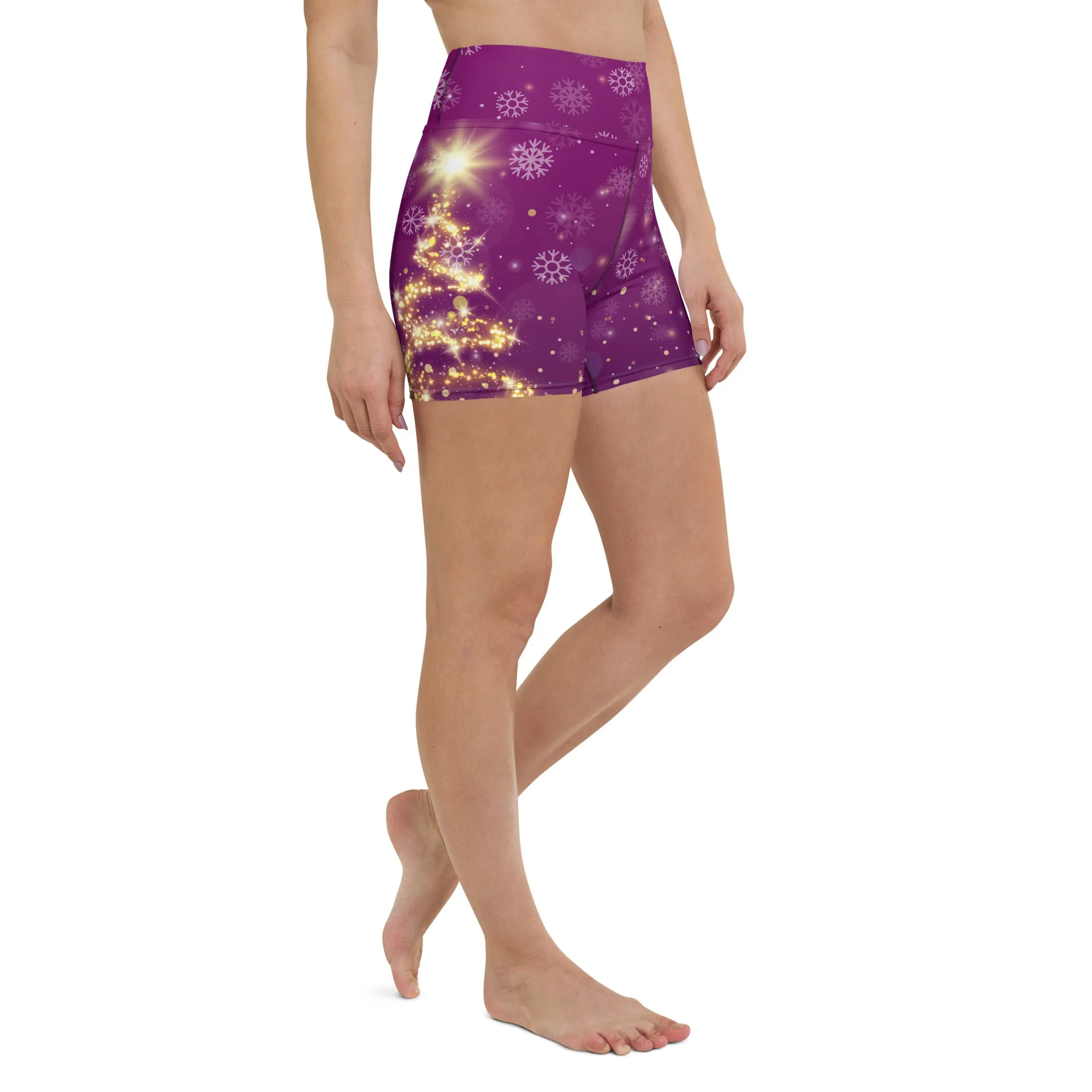 Gold Christmas Tree Yoga Shorts