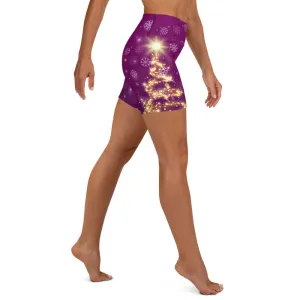 Gold Christmas Tree Yoga Shorts