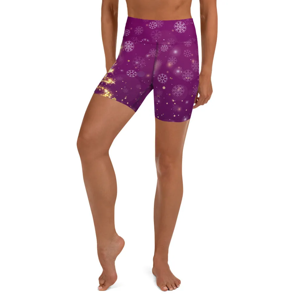 Gold Christmas Tree Yoga Shorts