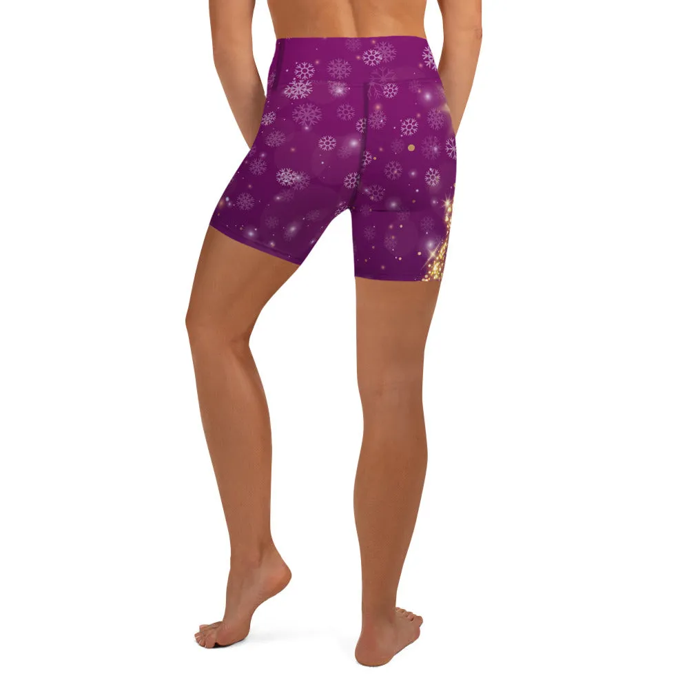 Gold Christmas Tree Yoga Shorts