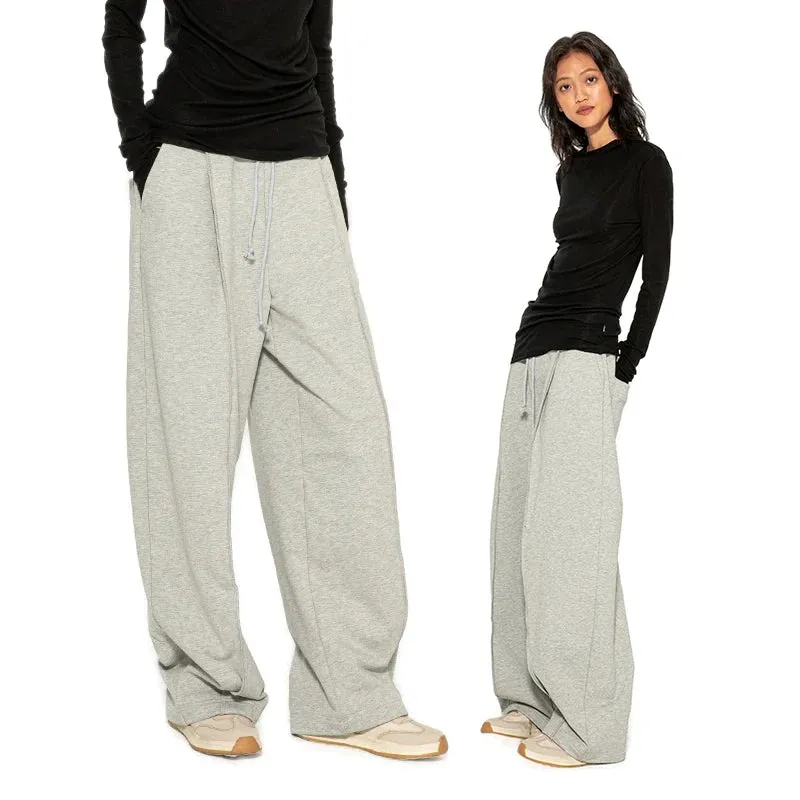 Gray Wide-Leg Drawstring Sweatpants