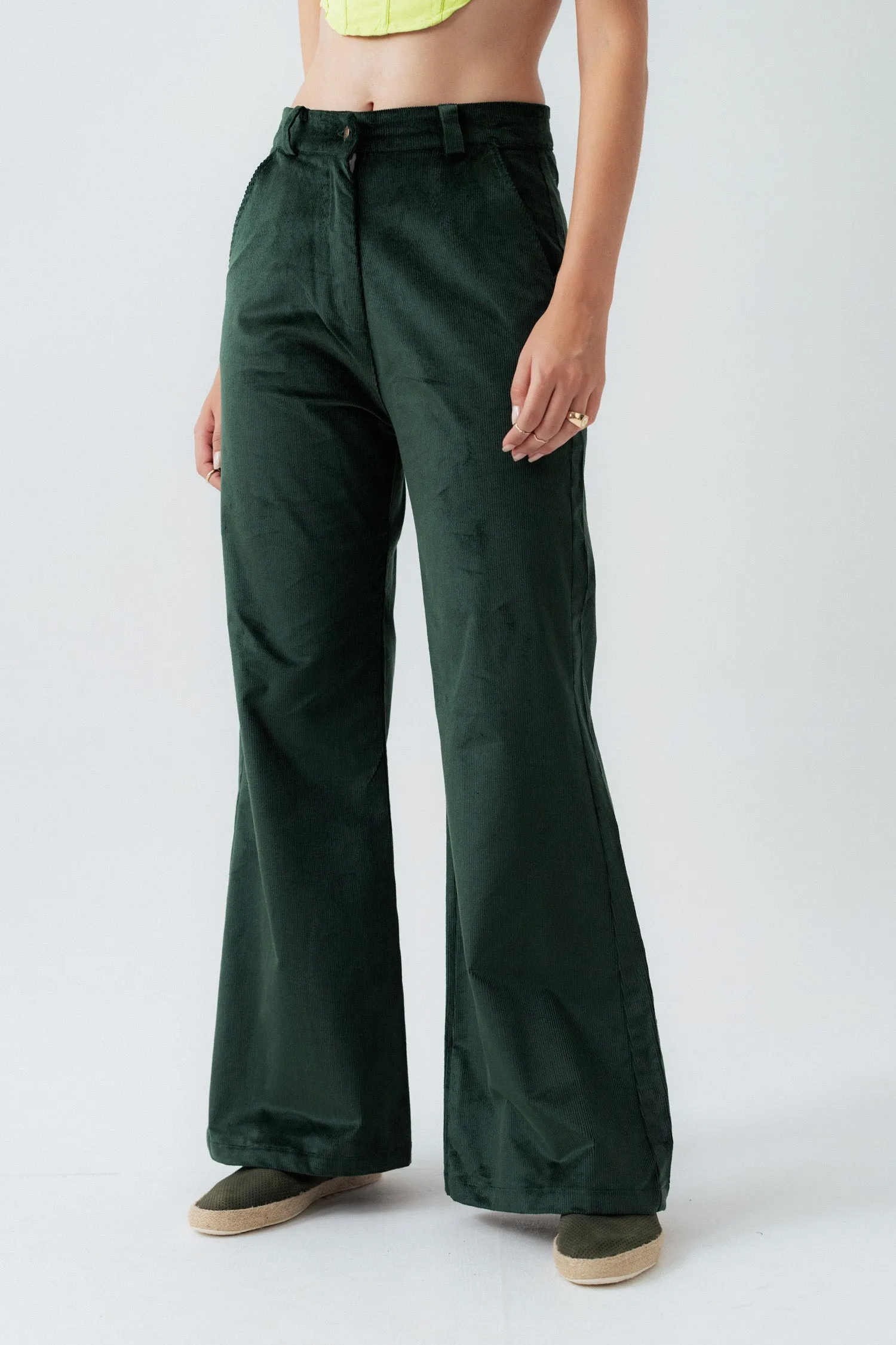 Green Wide Leg Corduroy Pants