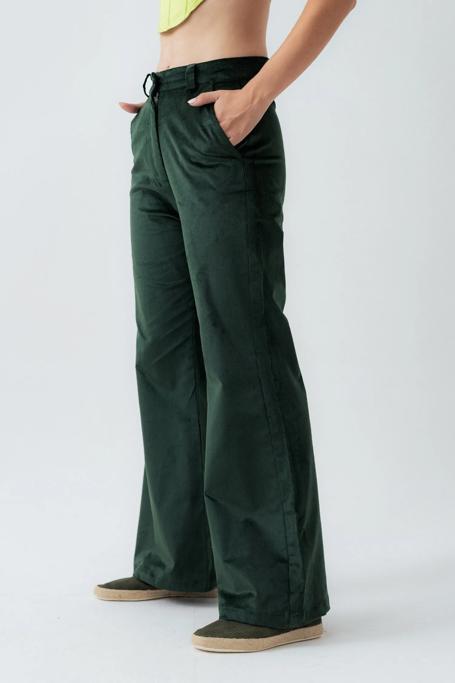 Green Wide Leg Corduroy Pants