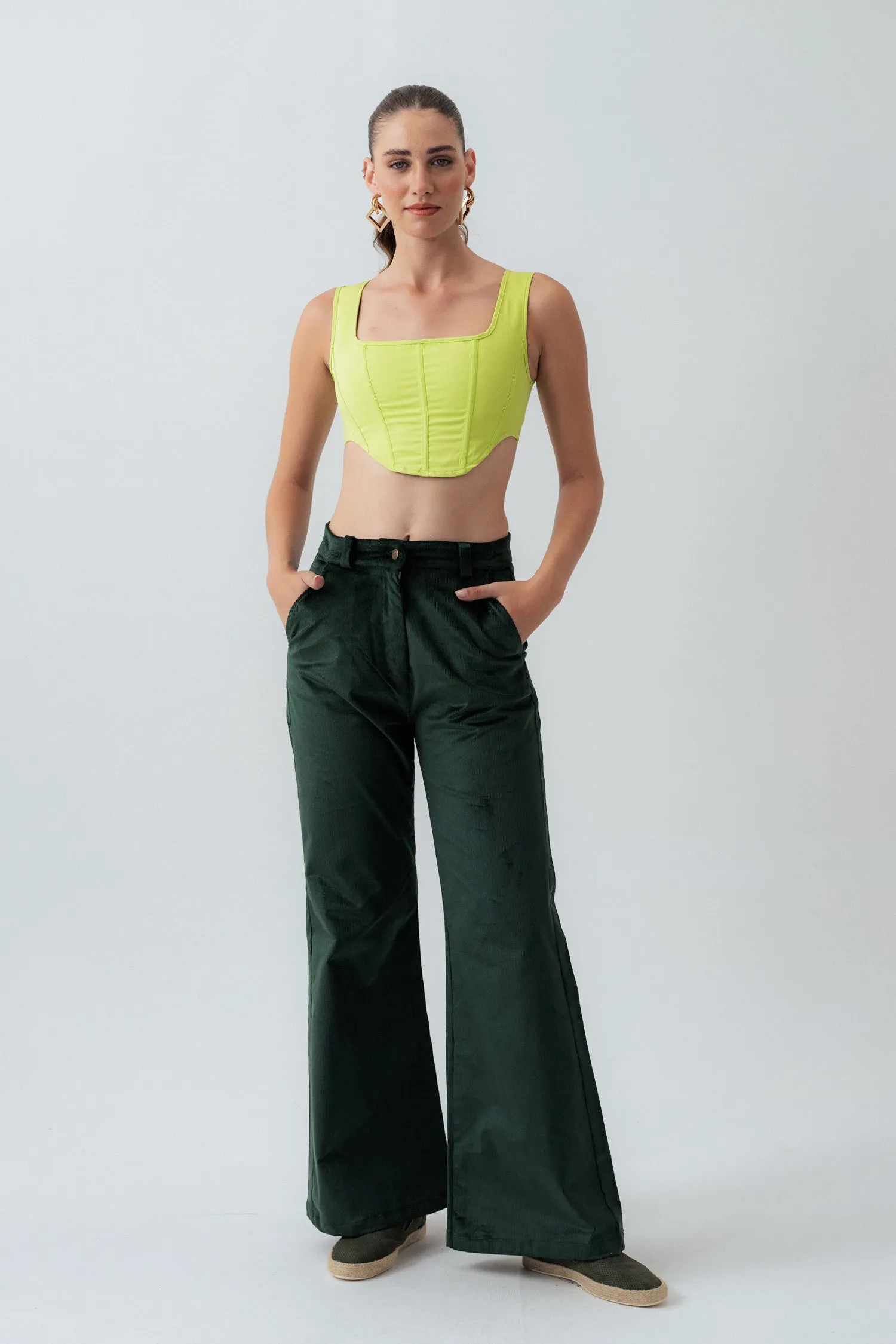 Green Wide Leg Corduroy Pants