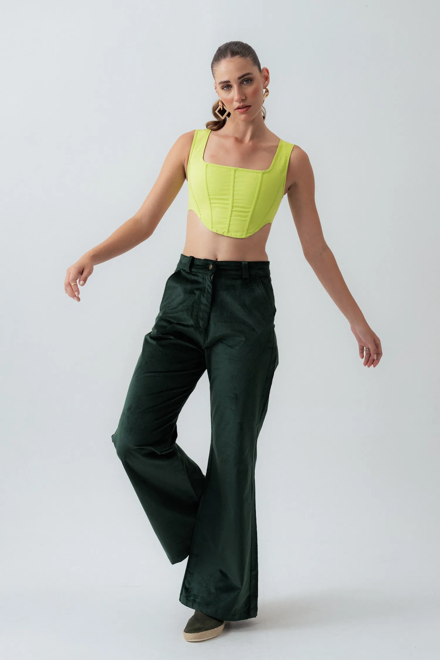 Green Wide Leg Corduroy Pants