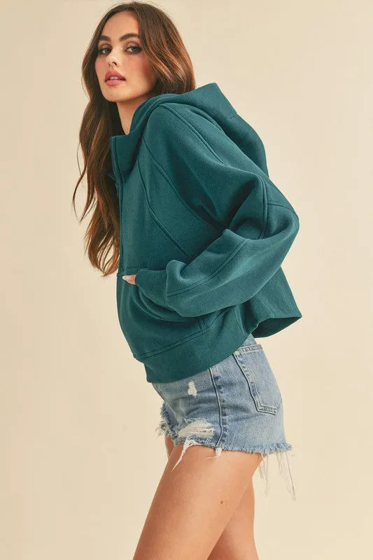 Half Zip Sweatshirt with Kangaroo Pockets in Teal