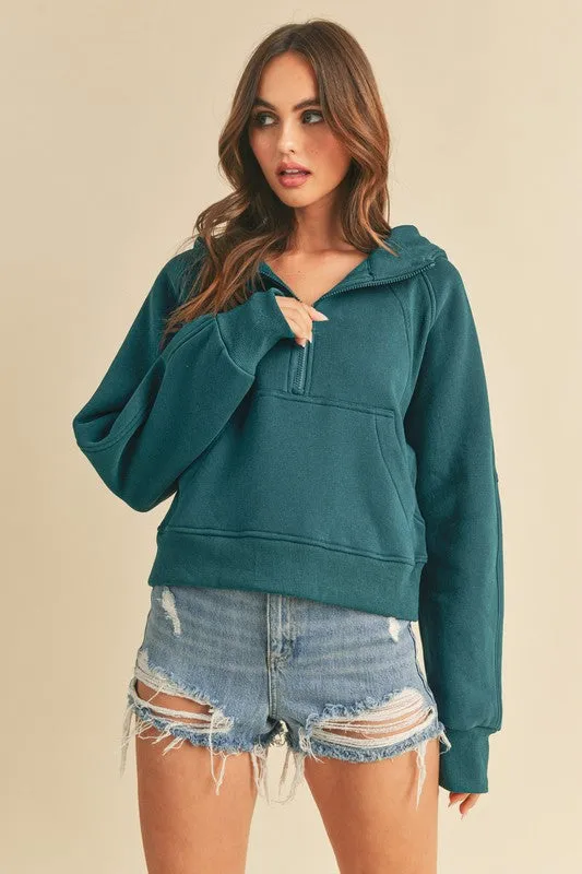 Half Zip Sweatshirt with Kangaroo Pockets in Teal