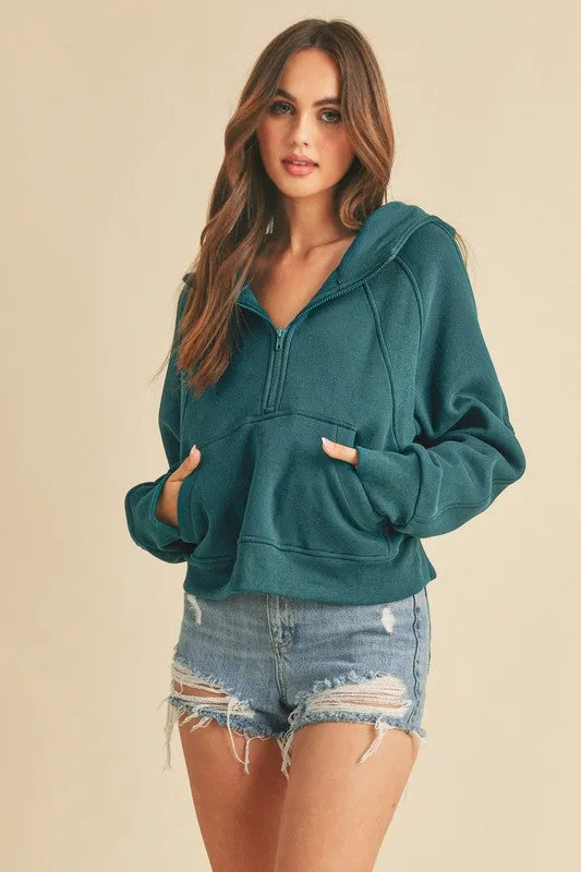 Half Zip Sweatshirt with Kangaroo Pockets in Teal