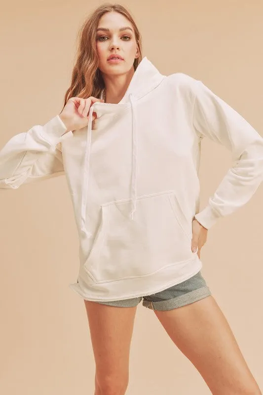 Half Zip Sweatshirt with Kangaroo Pockets in White