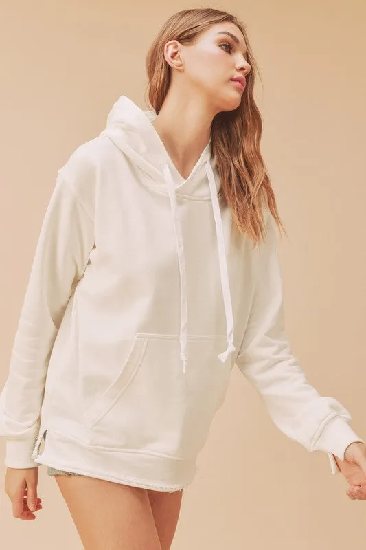 Half Zip Sweatshirt with Kangaroo Pockets in White