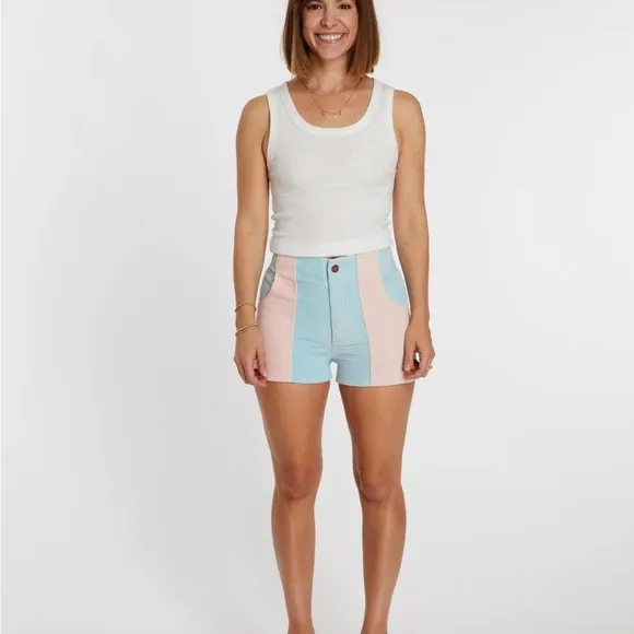 Hammies Two Toned Powder Blue &amp; Pink Corduroy Shorts Retro 70’s Sz 36