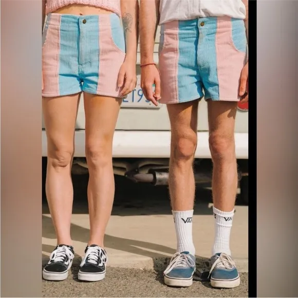 Hammies Two Toned Powder Blue &amp; Pink Corduroy Shorts Retro 70’s Sz 36