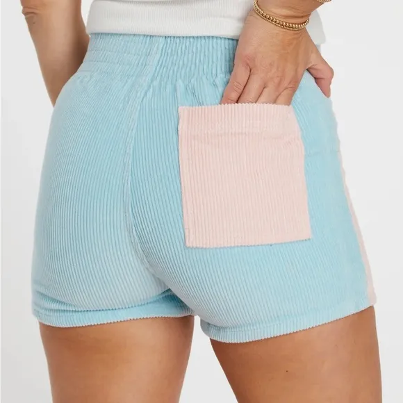 Hammies Two Toned Powder Blue &amp; Pink Corduroy Shorts Retro 70’s Sz 36