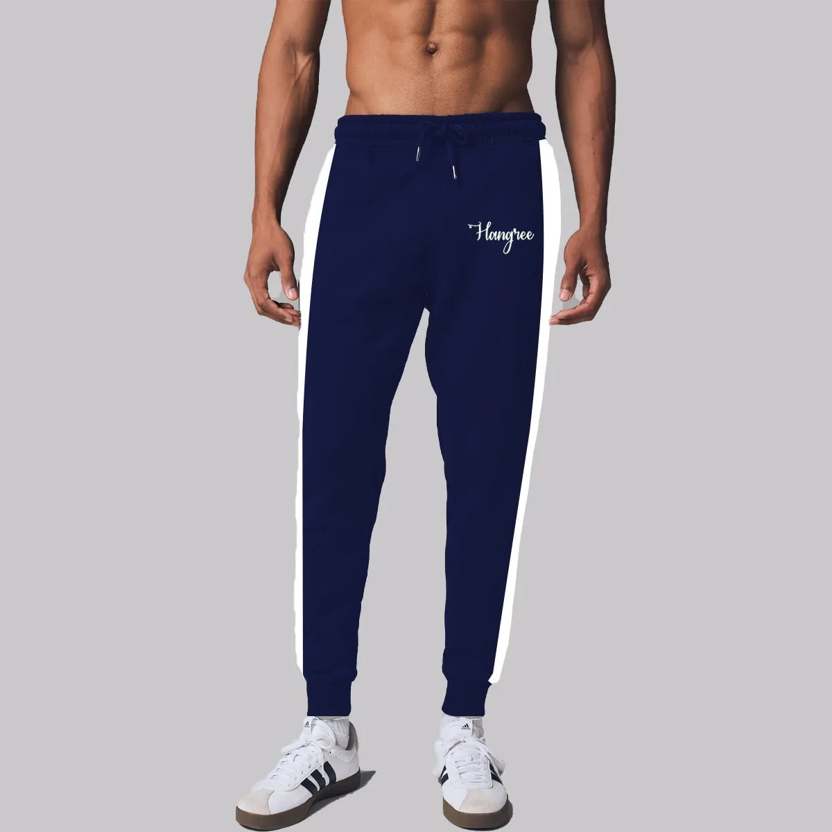Hangree Signature Emb Close Bottom Panel Fashion Sweat Pant - Navy