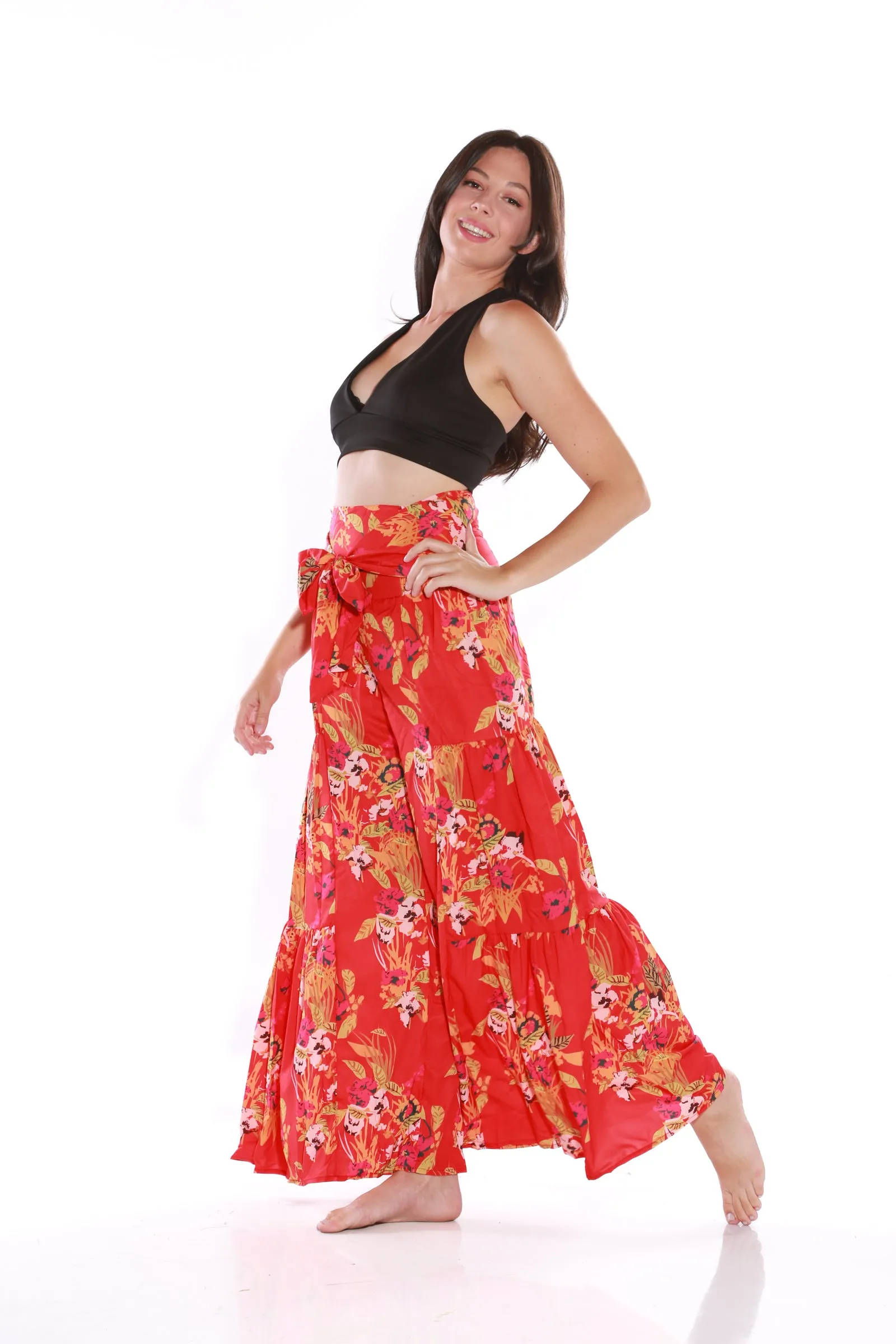 Happy Pants -tie wrap palazzo pants -Red
