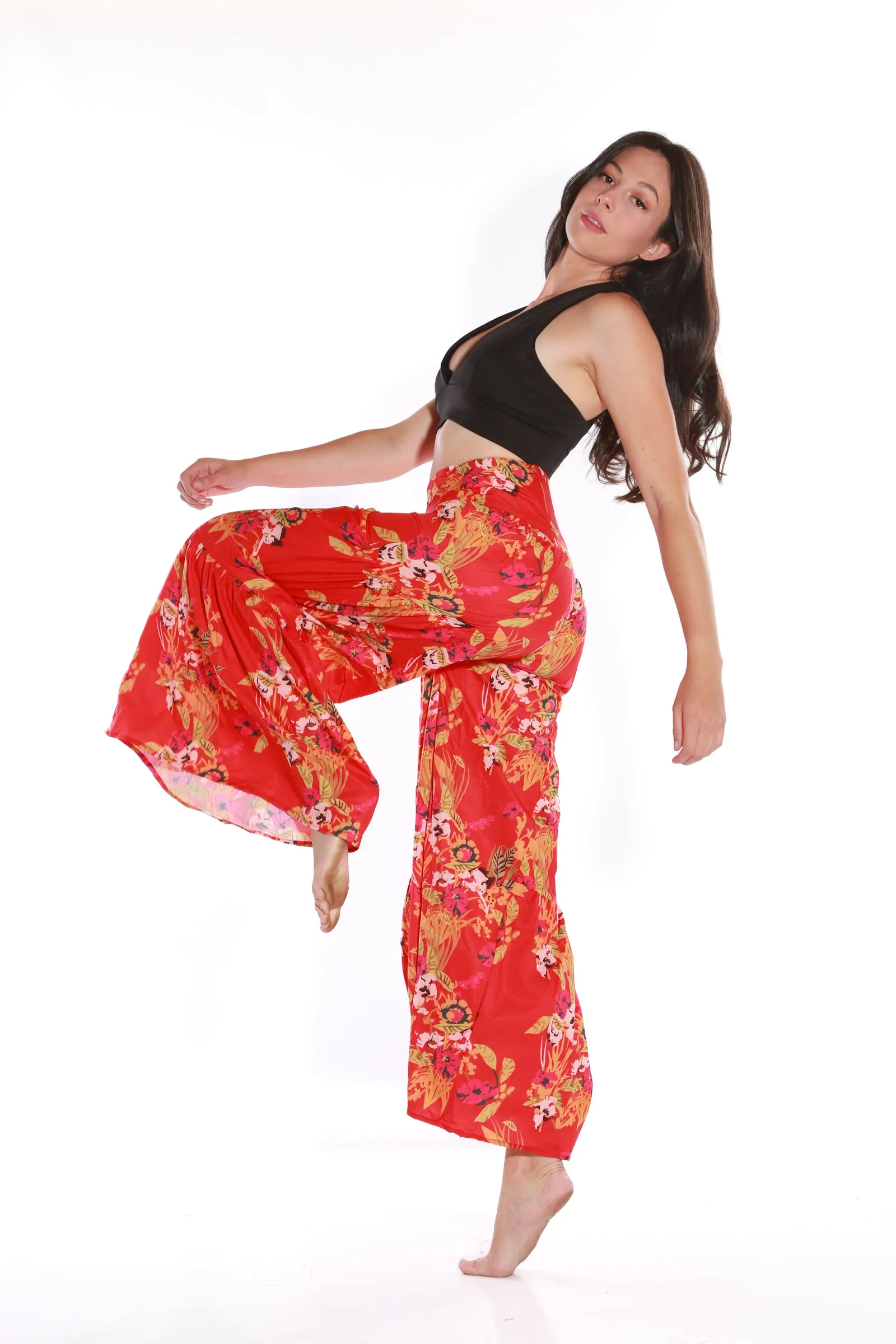 Happy Pants -tie wrap palazzo pants -Red