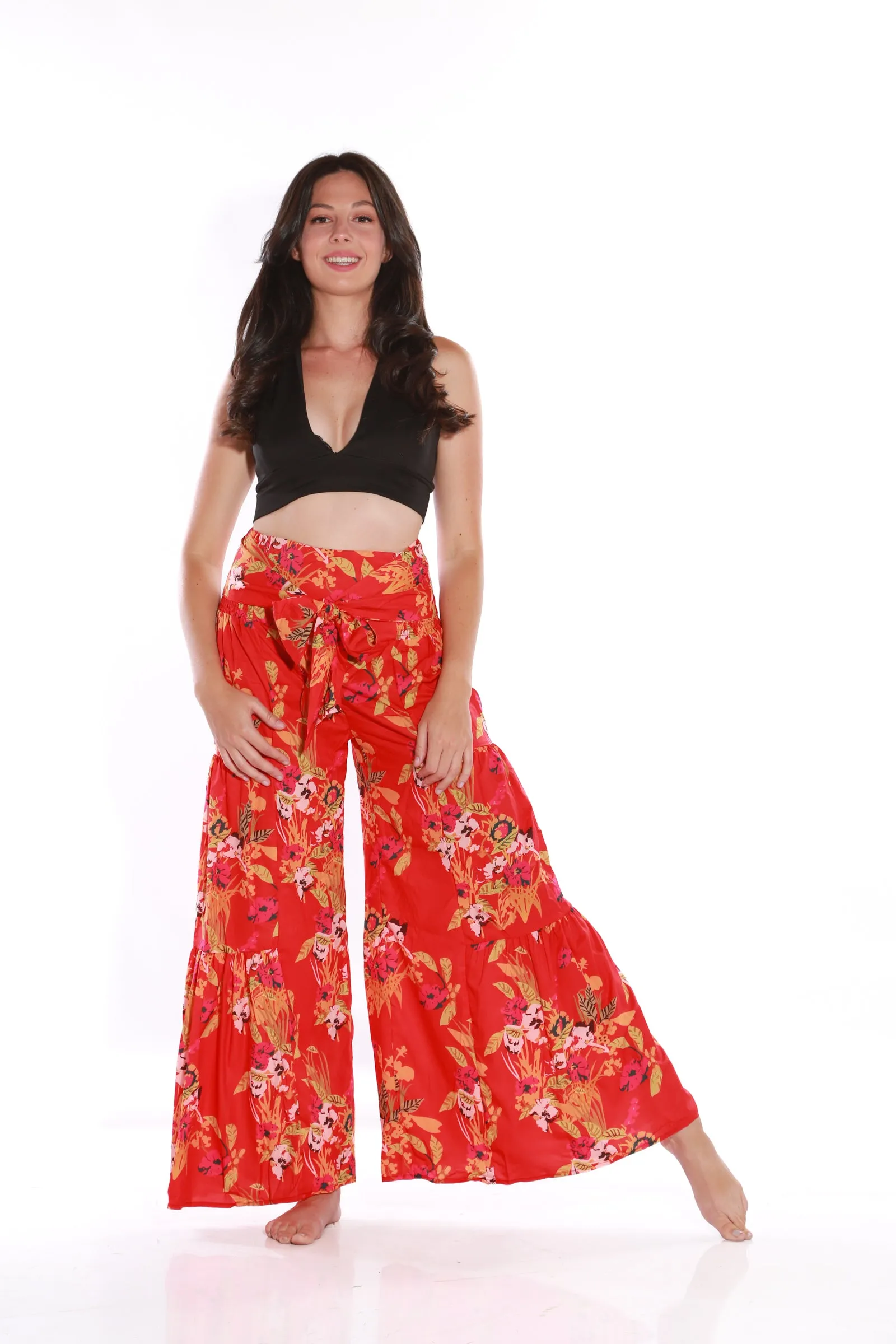 Happy Pants -tie wrap palazzo pants -Red