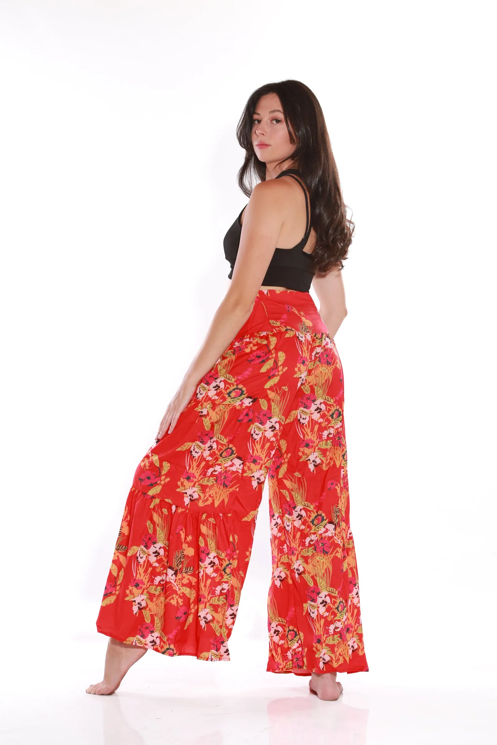 Happy Pants -tie wrap palazzo pants -Red