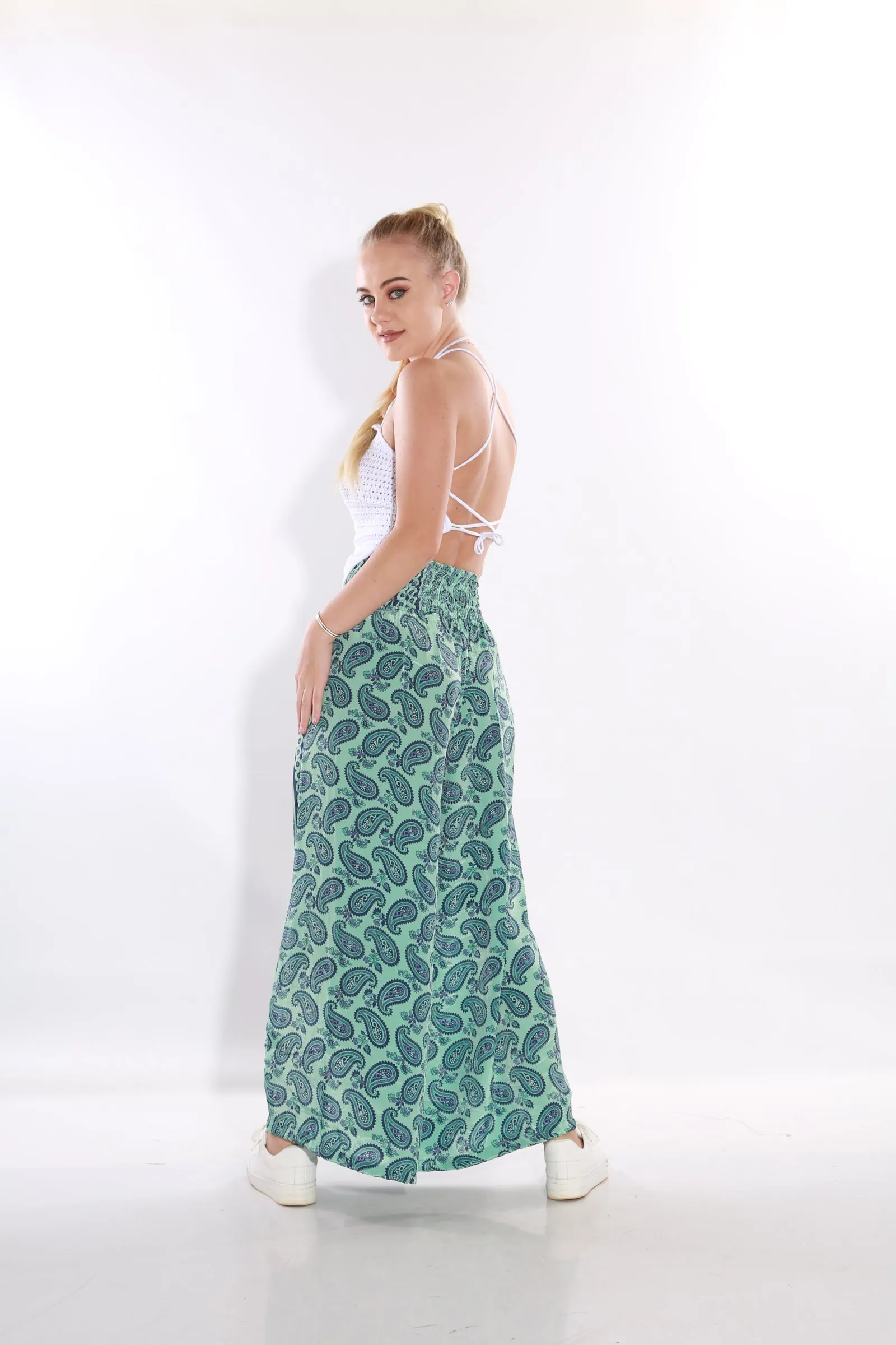 Happy Pants wide leg Boho palazzo pants -  teal