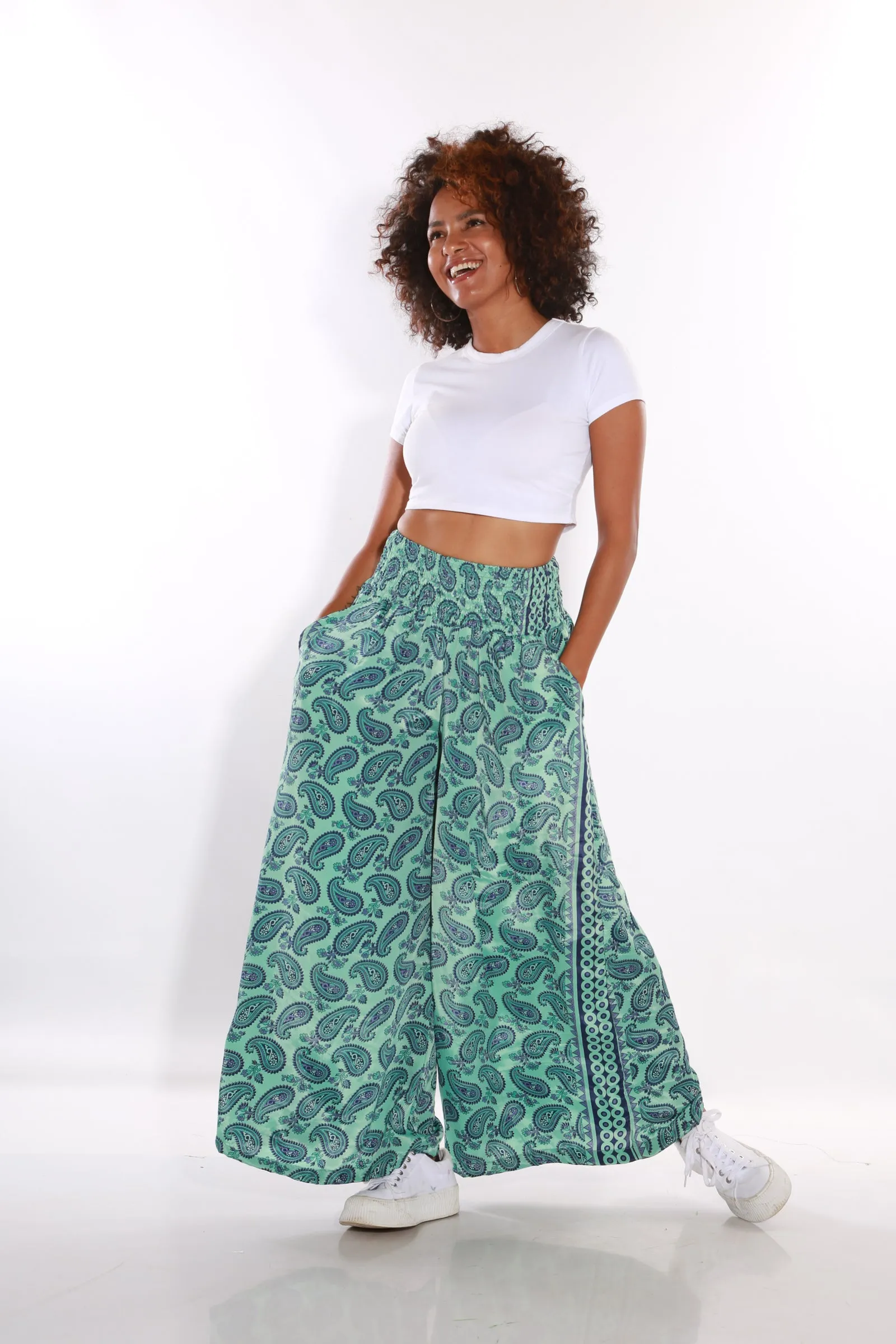 Happy Pants wide leg Boho palazzo pants -  teal