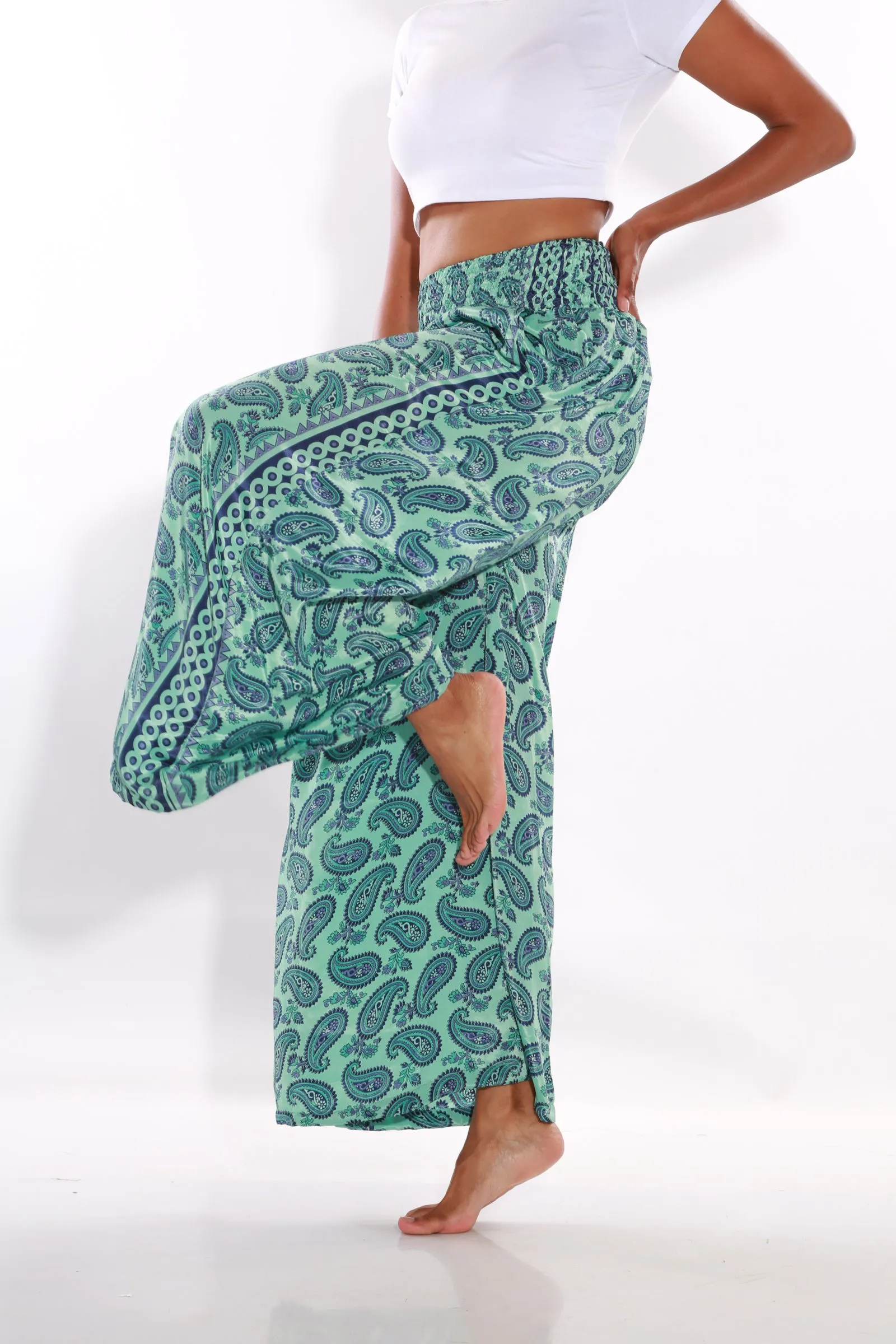Happy Pants wide leg Boho palazzo pants -  teal