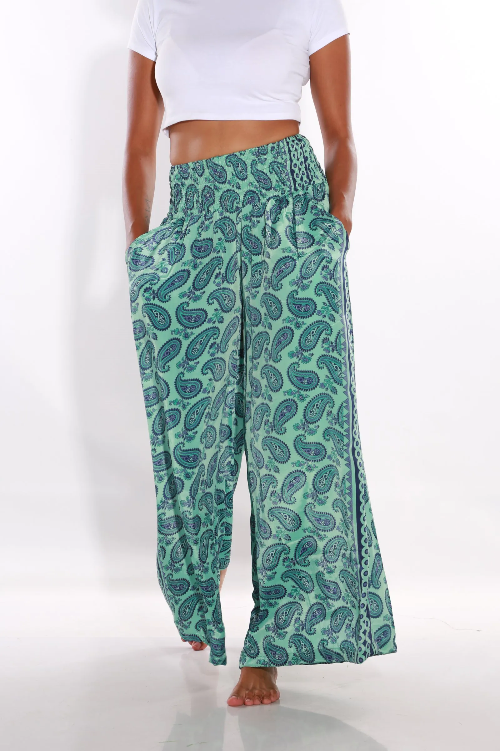 Happy Pants wide leg Boho palazzo pants -  teal