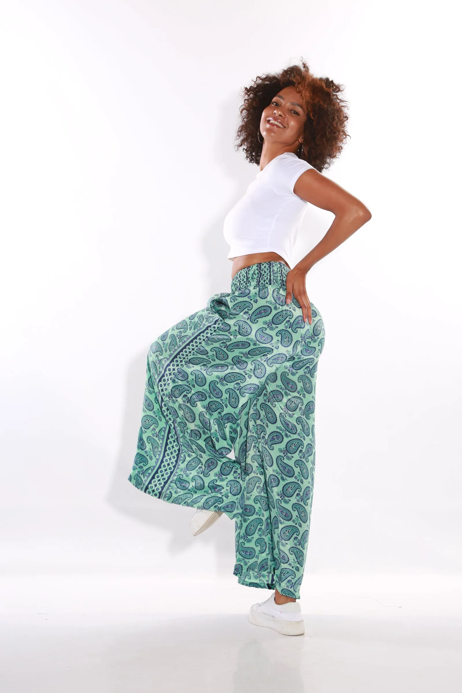 Happy Pants wide leg Boho palazzo pants -  teal
