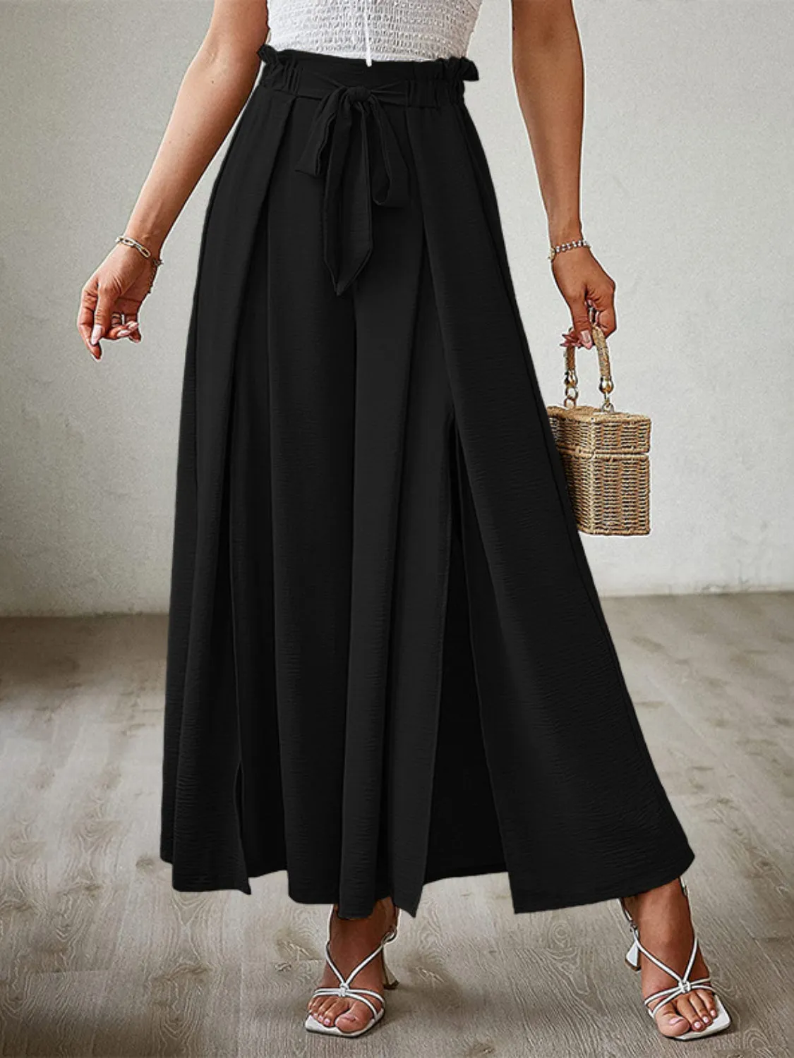 Hazel Blues® |  Tied Slit Wide Leg Pants