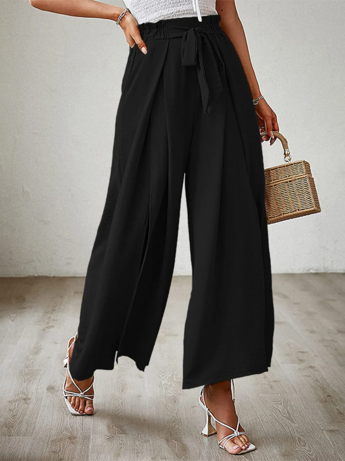 Hazel Blues® |  Tied Slit Wide Leg Pants
