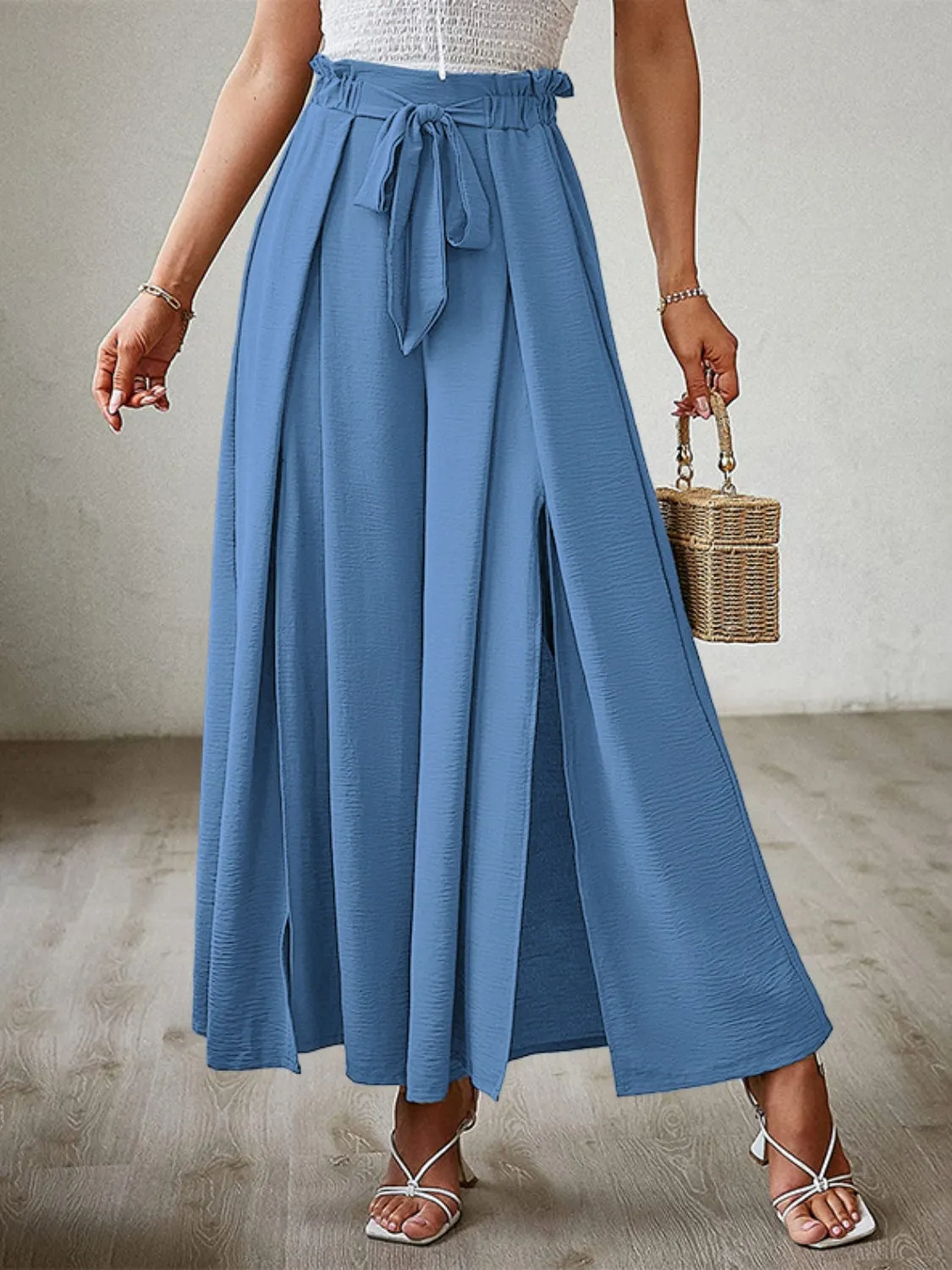 Hazel Blues® |  Tied Slit Wide Leg Pants