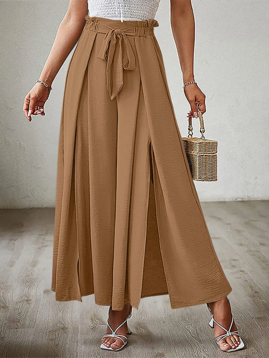 Hazel Blues® |  Tied Slit Wide Leg Pants