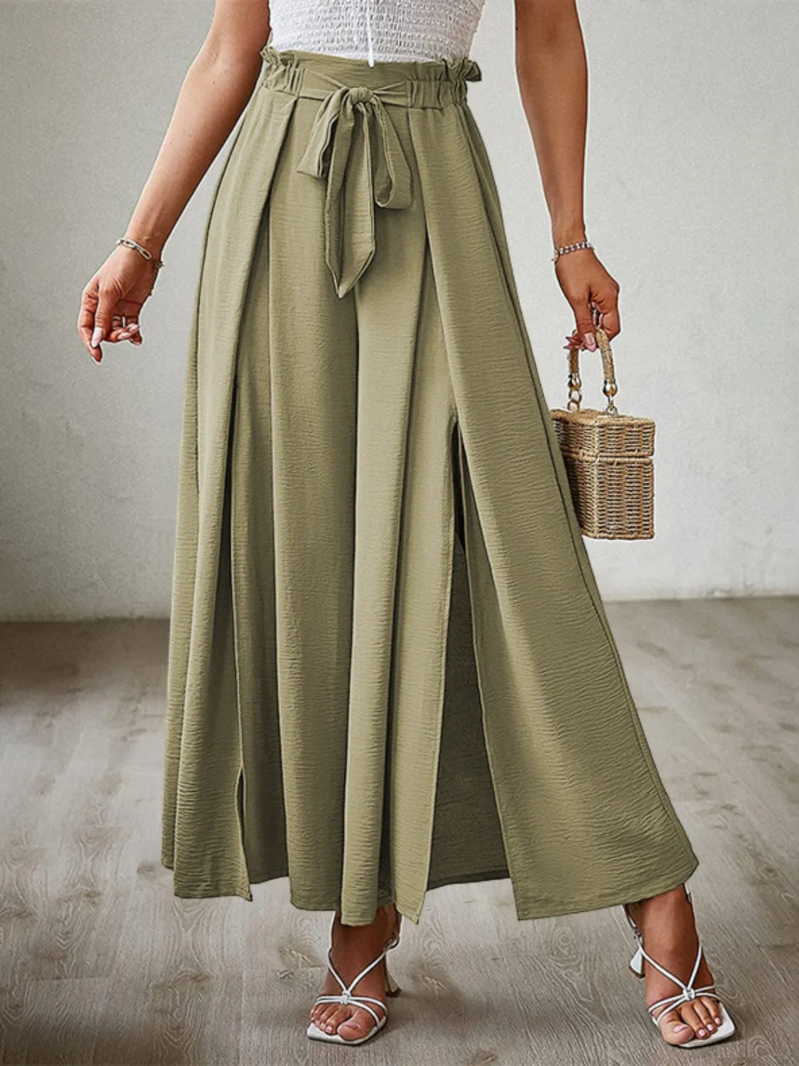 Hazel Blues® |  Tied Slit Wide Leg Pants