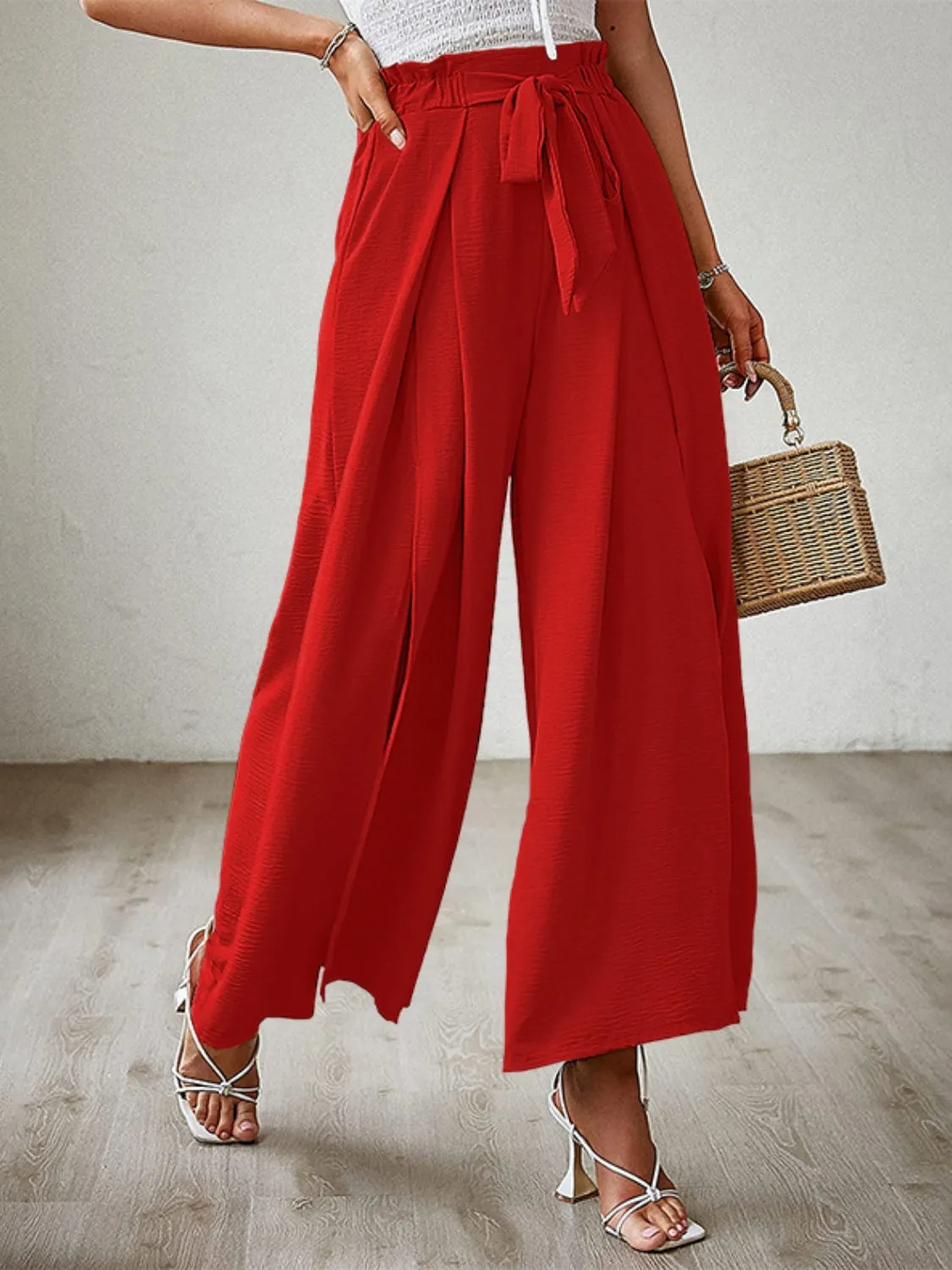 Hazel Blues® |  Tied Slit Wide Leg Pants