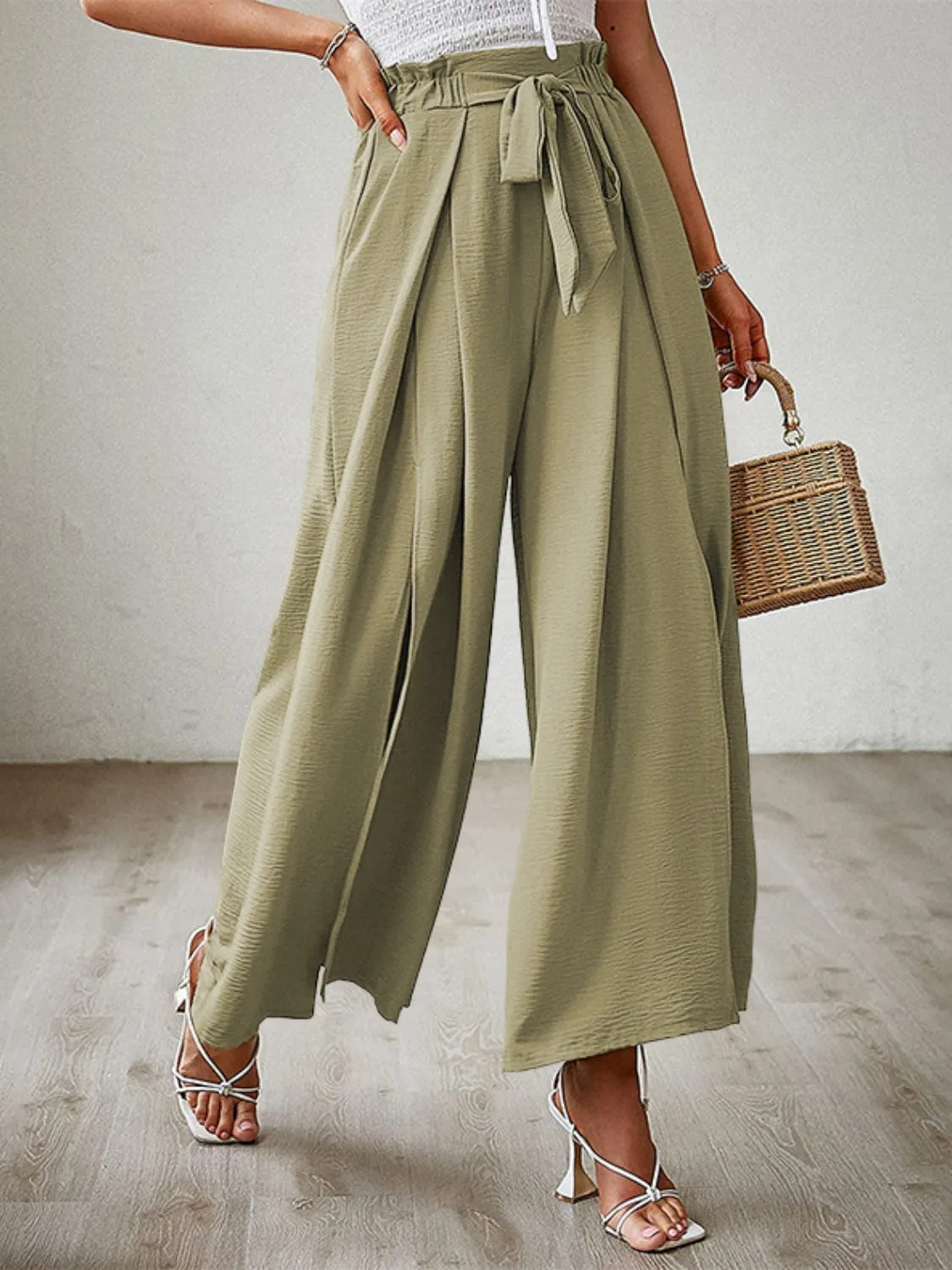 Hazel Blues® |  Tied Slit Wide Leg Pants