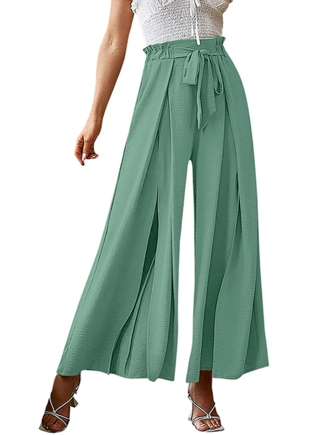 Hazel Blues® |  Tied Slit Wide Leg Pants
