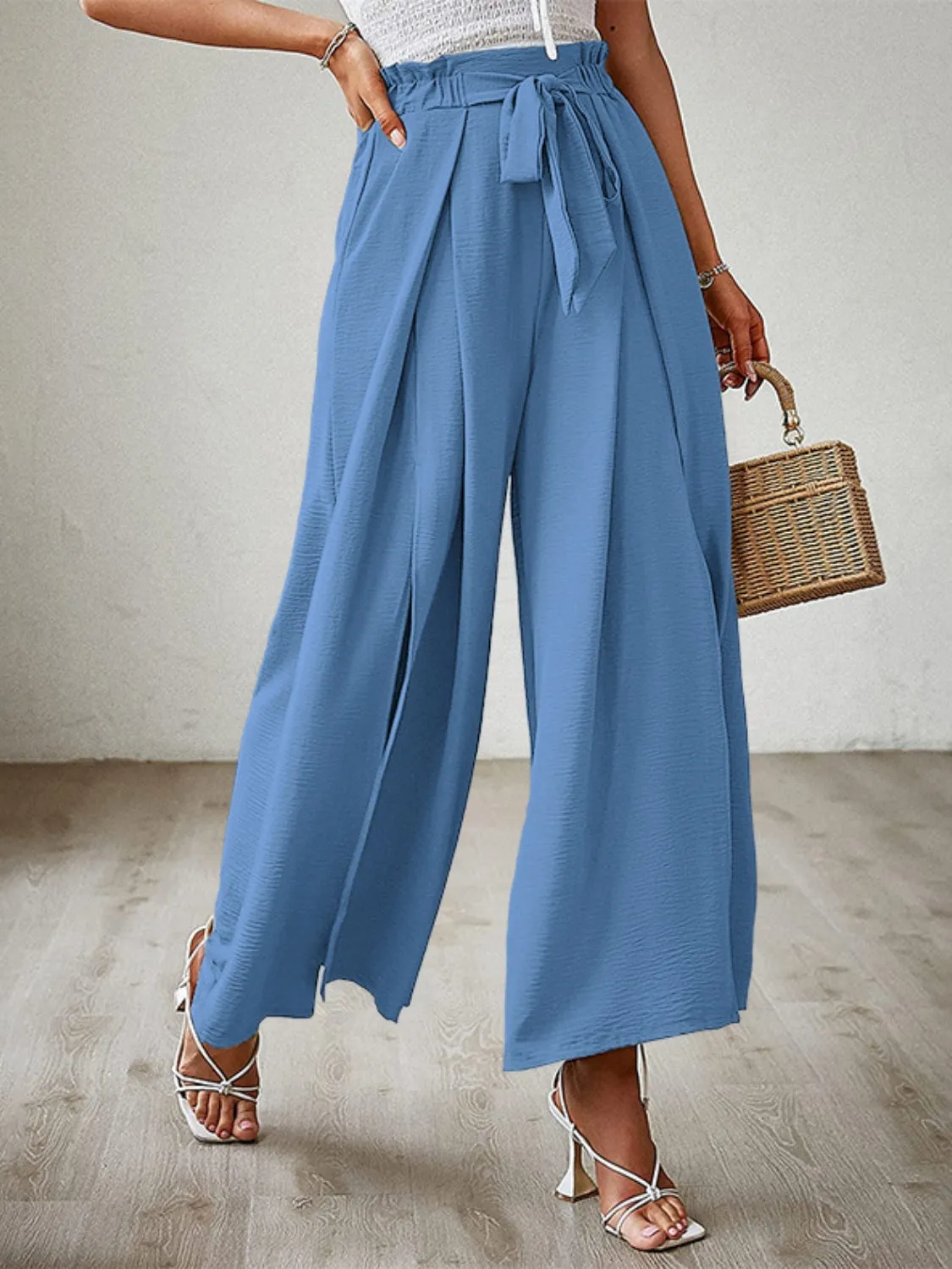 Hazel Blues® |  Tied Slit Wide Leg Pants