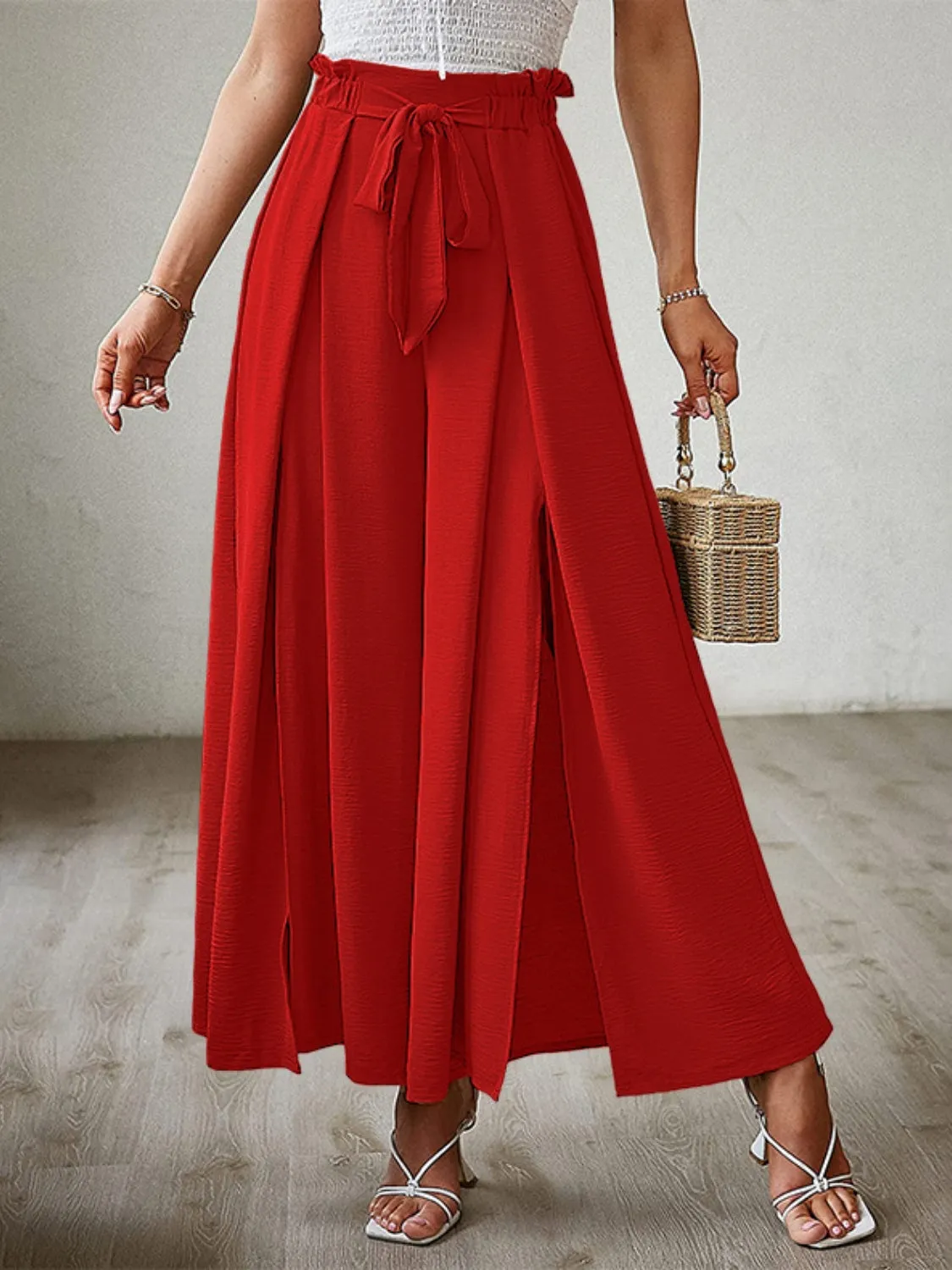 Hazel Blues® |  Tied Slit Wide Leg Pants